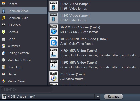 Convert files to H.265 MP4